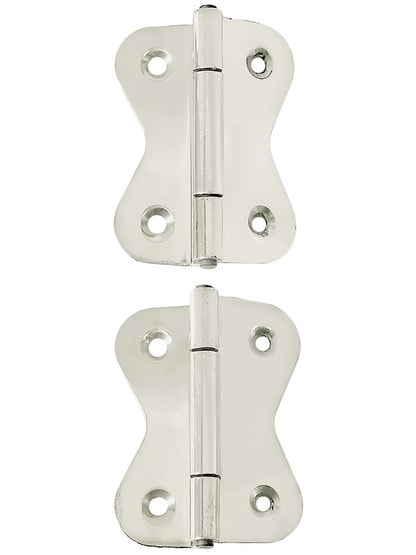 Pair of Large Solid-Brass Butterfly Offset Cabinet Hinges - 1 3/4 inch x 2 inch in Polished Nickel.